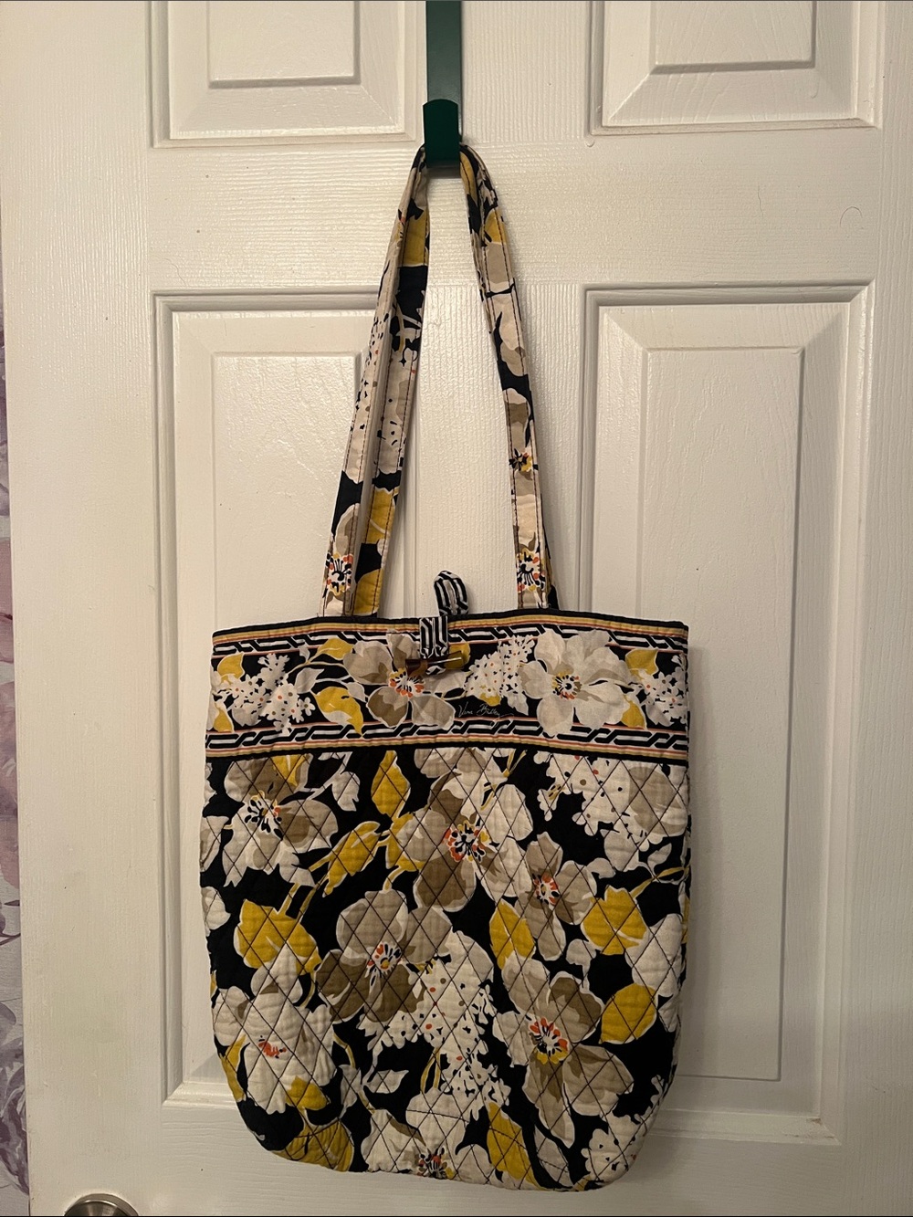 Quilted Floral Tote Bag in Black and Yellow